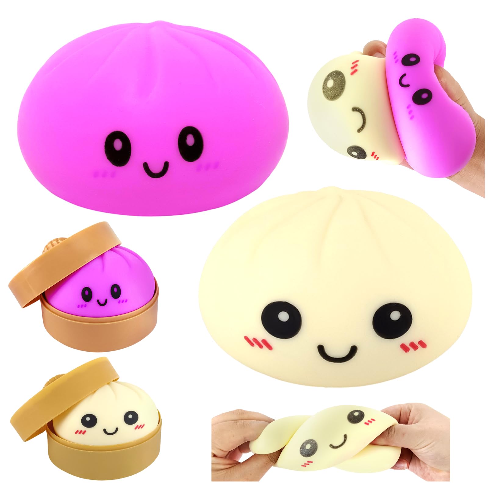 2 Unidades Dumplings Squishy, Juguete para Apretar Sensorial con Bollo Gigante Al Vapor Bola De Masa Extruida Juguete De Mesa EláStico De Pan con Olla De Vapor De Juguete Hecho A Mano