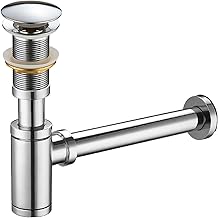 Siphon de Lavabo, Siphon Lavabo Salle De Bain Sans Trop-plein, Réglable Siphon Universel Avec Robinet de Vidange à clapet, Siphon Tubulaire en Zinc Pour Lavabo de Salle de Bain, Chromée