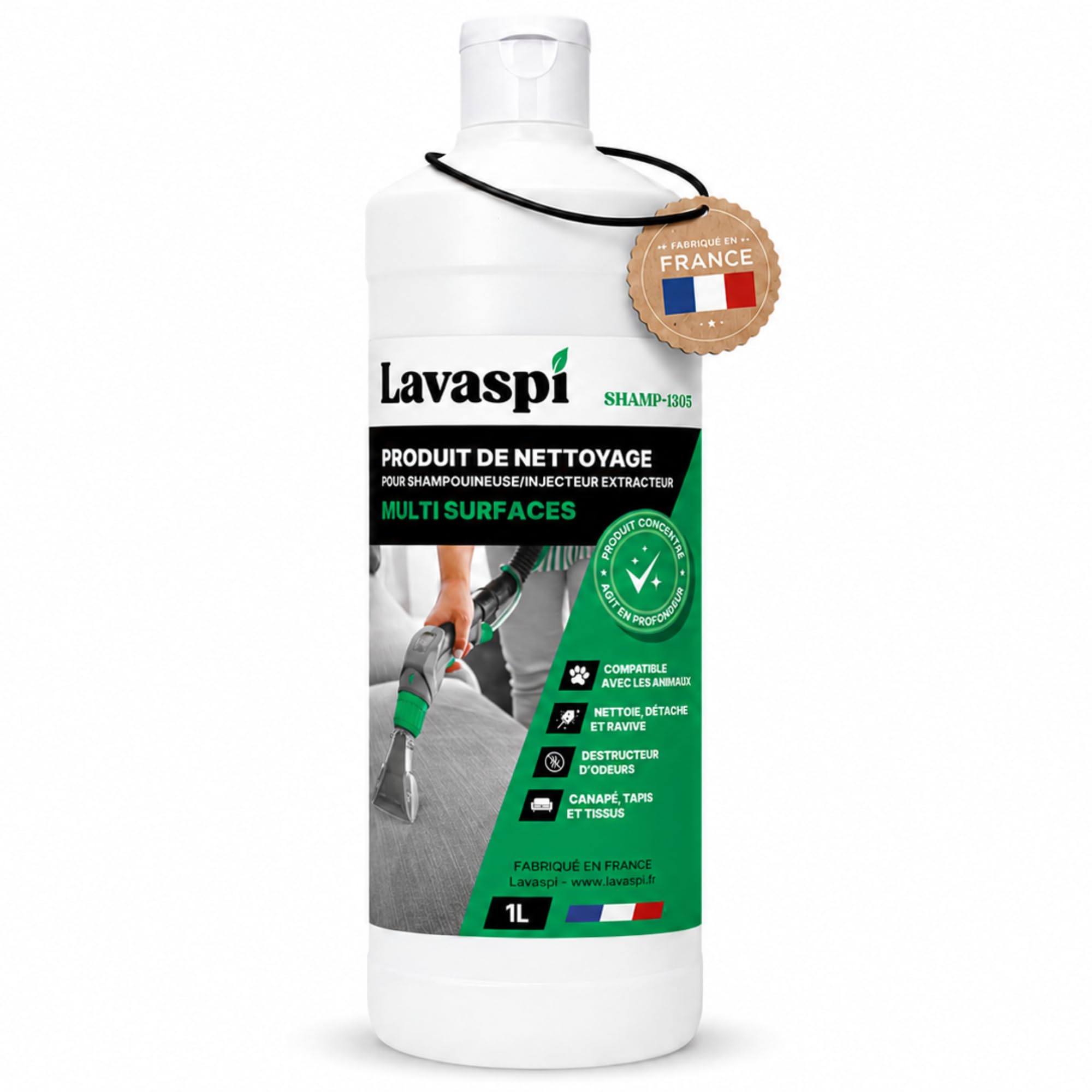 Lavaspi Produit Nettoyant Pour Shampouineuse Injecteur Exracteur, Canapé Moquette Matelas Tissus - Ultra Concentré - N1305