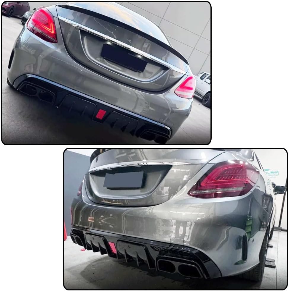 MCARCAR KIT Rear Diffuser for Mercedes Benz C Class W205 C300 C350 C400 Sport C43 C63 AMG Sedan 2015-2021 PP Under Bumper Chin Diffuser Lip Splitter with Exhaust Tips