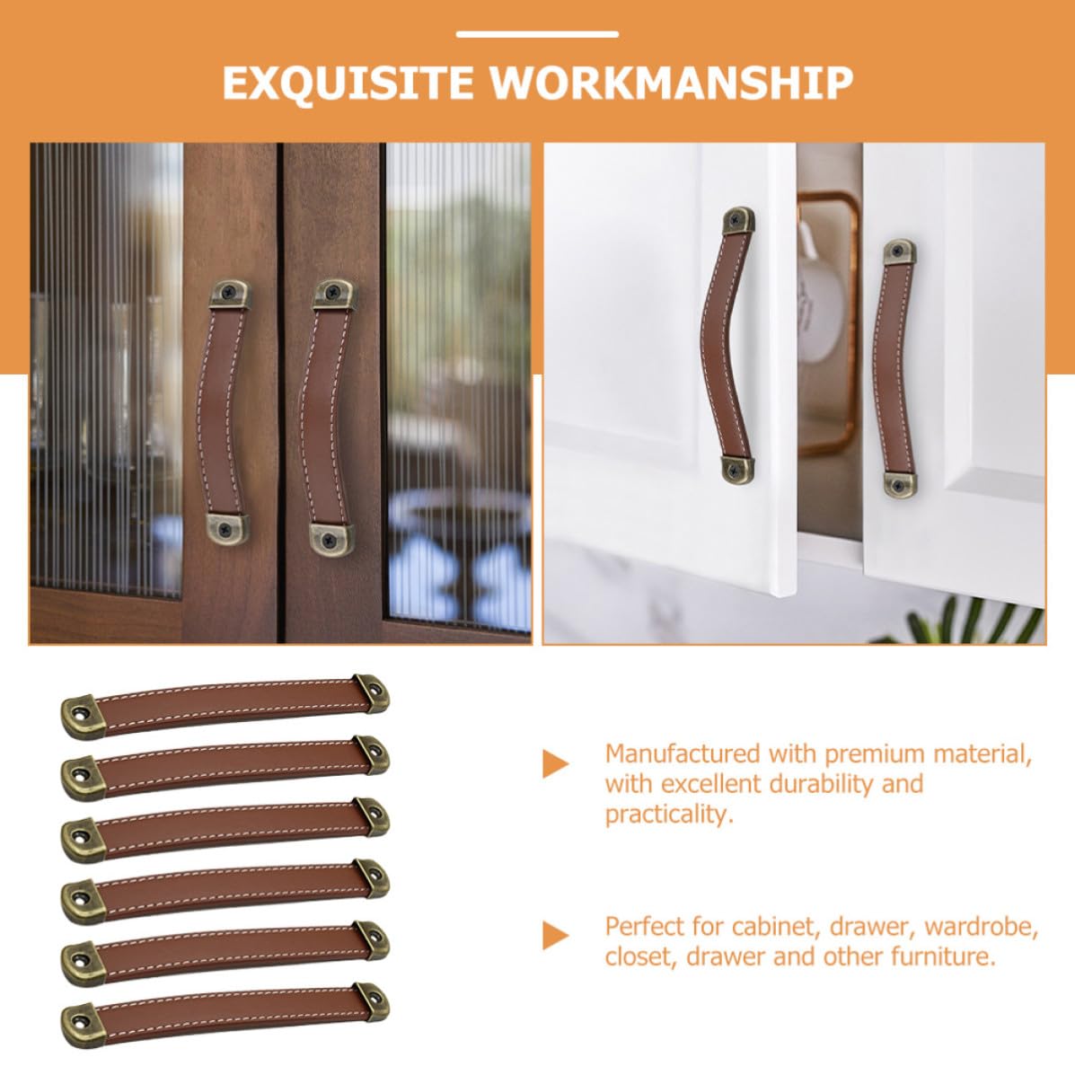 Vaguelly Maniglie per Armadio in Pelle Sintetica Marrone 6 Pezzi, Facili da Installare Design Semplice e Contemporaneo, Distanza Foro 160mm, Pratiche per Cassetti e Porte