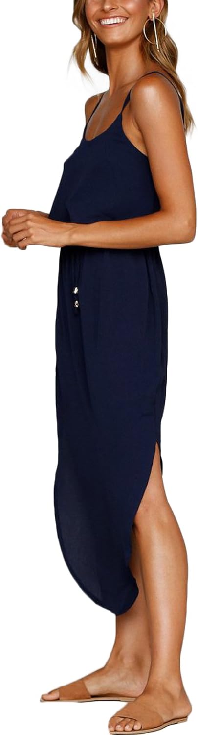 Women's Adjustable Strappy Split Summer Beach Casual Midi Dress - Image 2