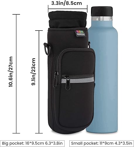 Miniatura 3 de Bolsa para botella de agua Nuovoware, soporte para botella de agua de 25oz/40oz/64oz, correa de mano ajustable, 2 bolsillos de neopreno, accesorios