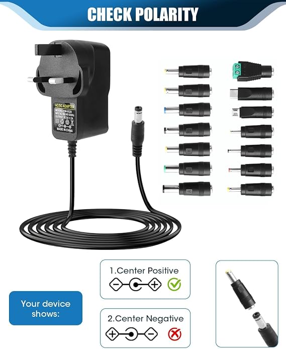 5V 2A Power Supply Adapter AC to DC with 14 DC Plugs 10W Max Universal
