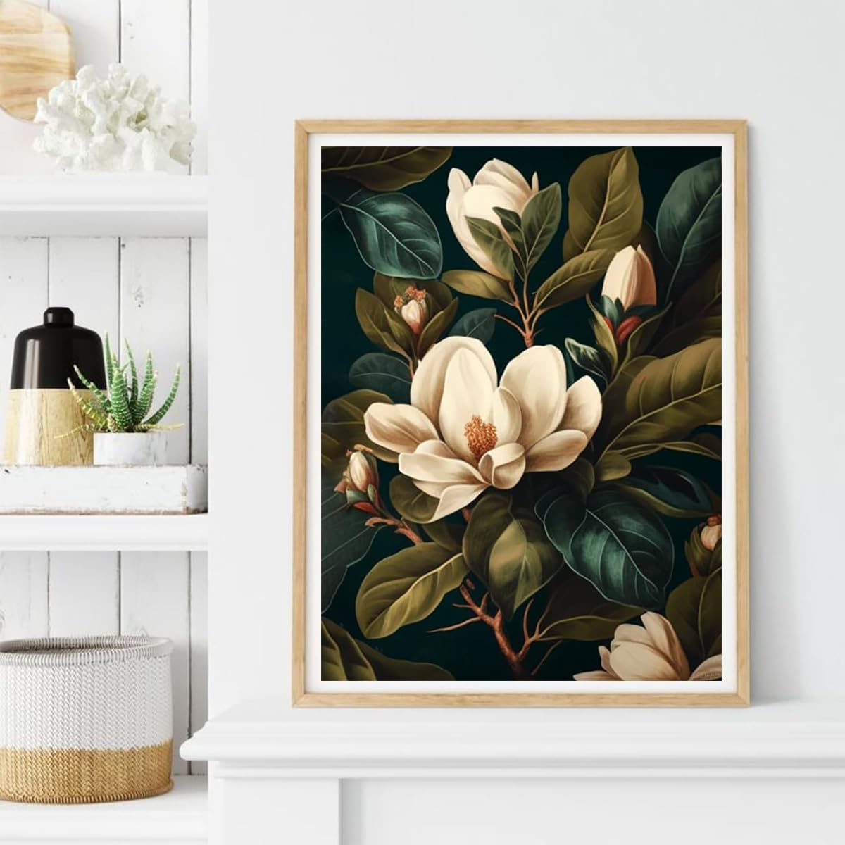 YEEIFFD Classic White Magnolia Flower Beautiful Diamond Painting Kits for Adults, 5D DIY Round Full Drill Cross Stitch Crystal Rhinestone Embroidery Paintings Arts Crafts 12x16inch