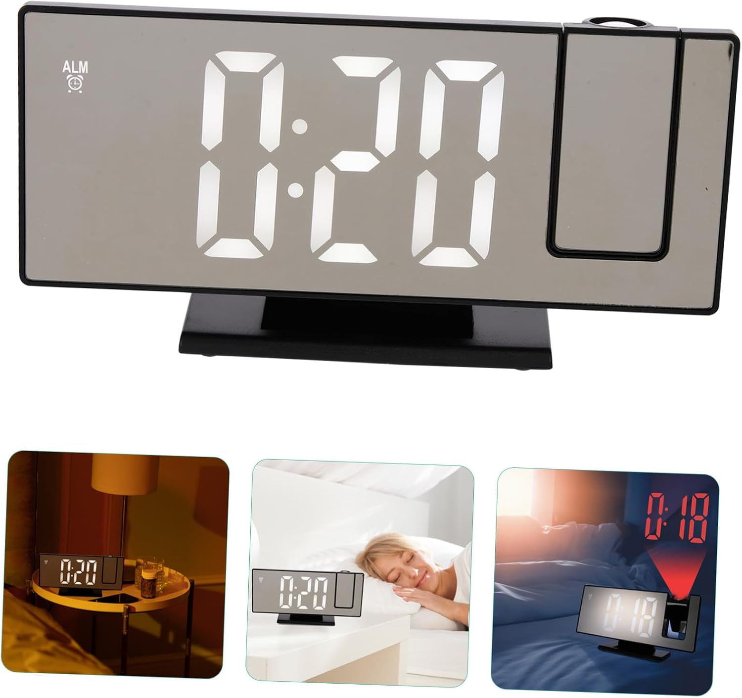 Digital Alarm Clock with Clear Ceiling Projection USB Powered Silent Nightlight Bedside Clock Large HD Display Snooze Function for Bedroom Use