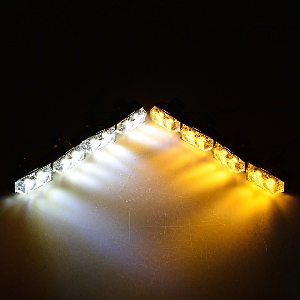 AstraDepot Pack of 4 48 LED Double Face Light 4" Round Red Amber Lens Chrome Housing Sealed + 2-LED Warning Hazard Emergency Flashing Strobe Light Bars (4xWhite & 4x Yellow) Control Kit