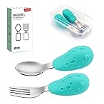 YIVEKO Baby Fork and Spoon Set with Carry Case Baby Training Utensils Self Feeding Toddler Silverware Silicone and Stainless Steel Kids and Toddler Utensil Set-Dinosaur