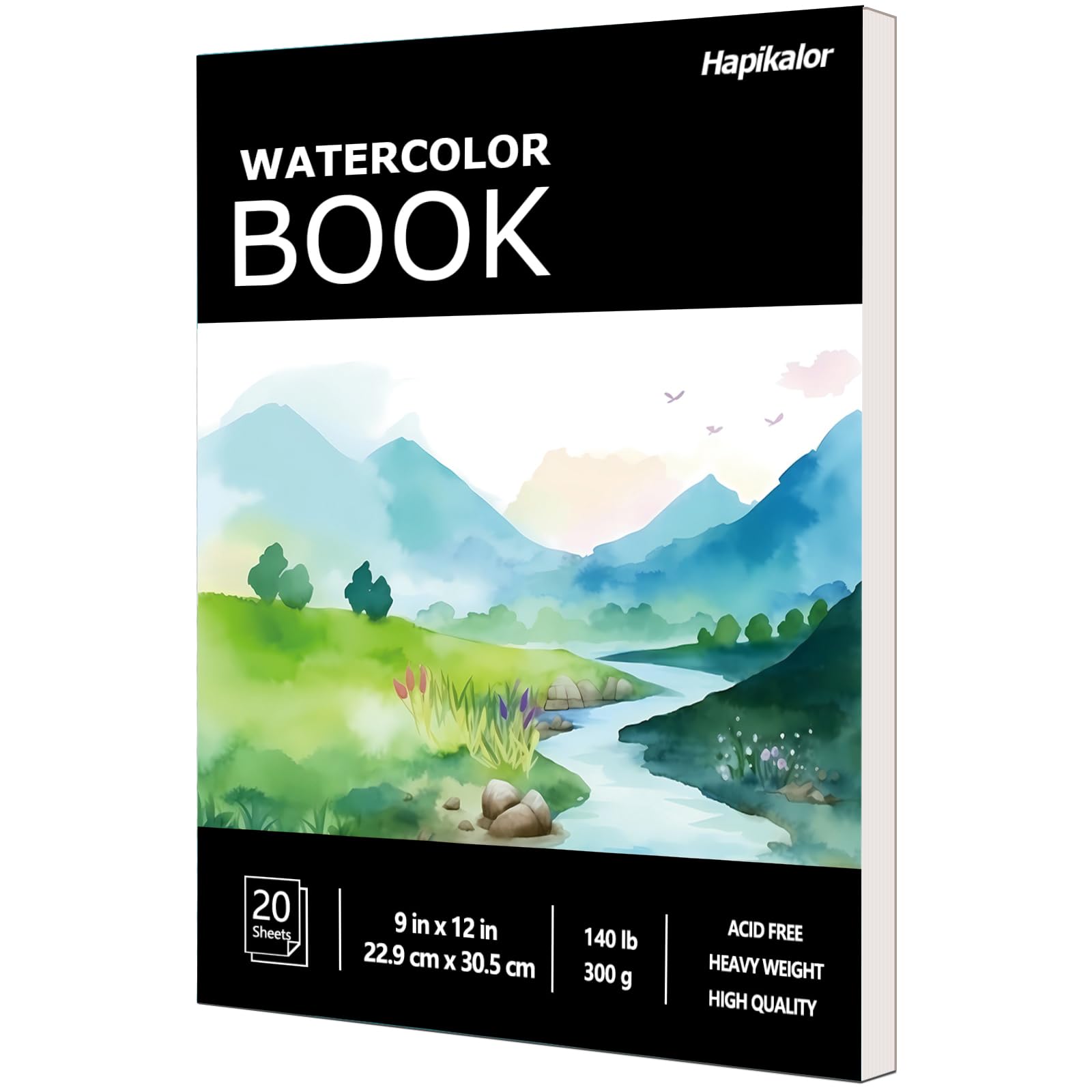 Hapikalor 9"x12" Watercolor Paper, 140lb/300gsm Water Color Paper, Black