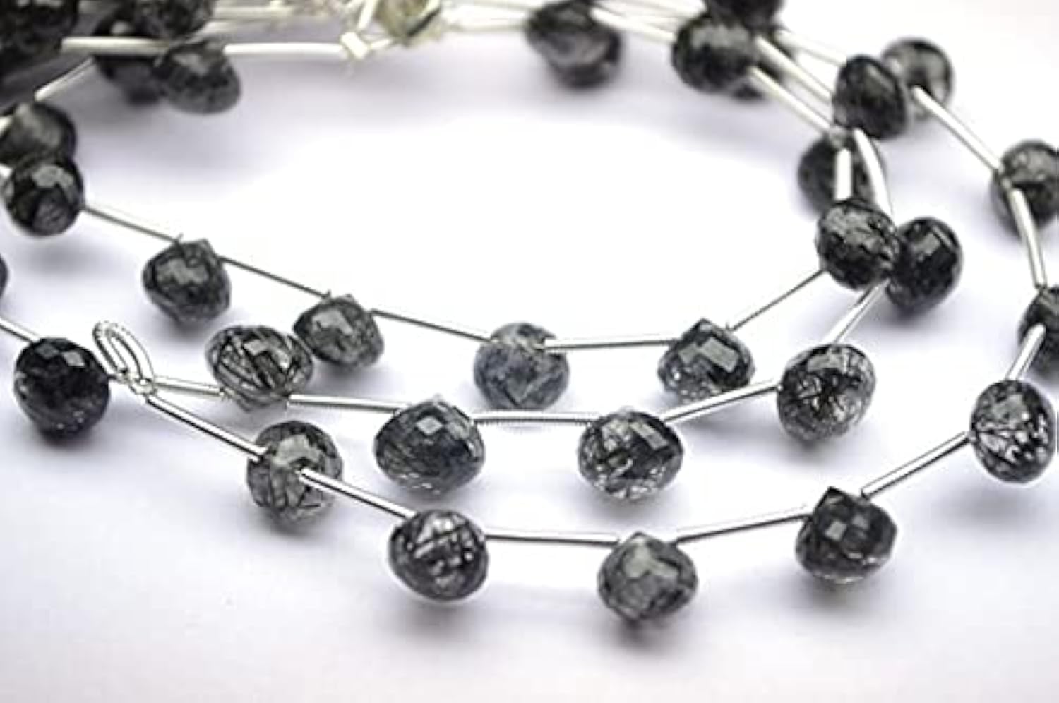 Quartz noir rutilé perles 7-8mm pour réparer et personnaliser vos bijoux