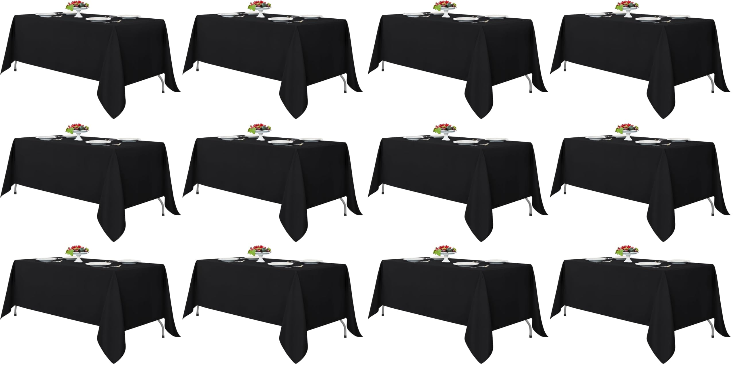 Fitable Black Tablecloths for Rectangle Tables, 12 Pack - 70 x 120 Inches - Reusable and Washable Table Clothes for 6-8 Ft Tables, Polyester Fabric Table Covers for Wedding, Party, Banquet
