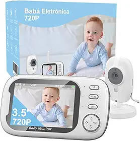 Babá Eletrônica, 3.5' Bebê Câmera Monitor Vídeo, Microfone Embutido nos 2 Lados, Visão nocturna,Temperatura Ambiente，Detecção de Som VOX, Canção de Ninar, Actualizado e melhor do que VB603