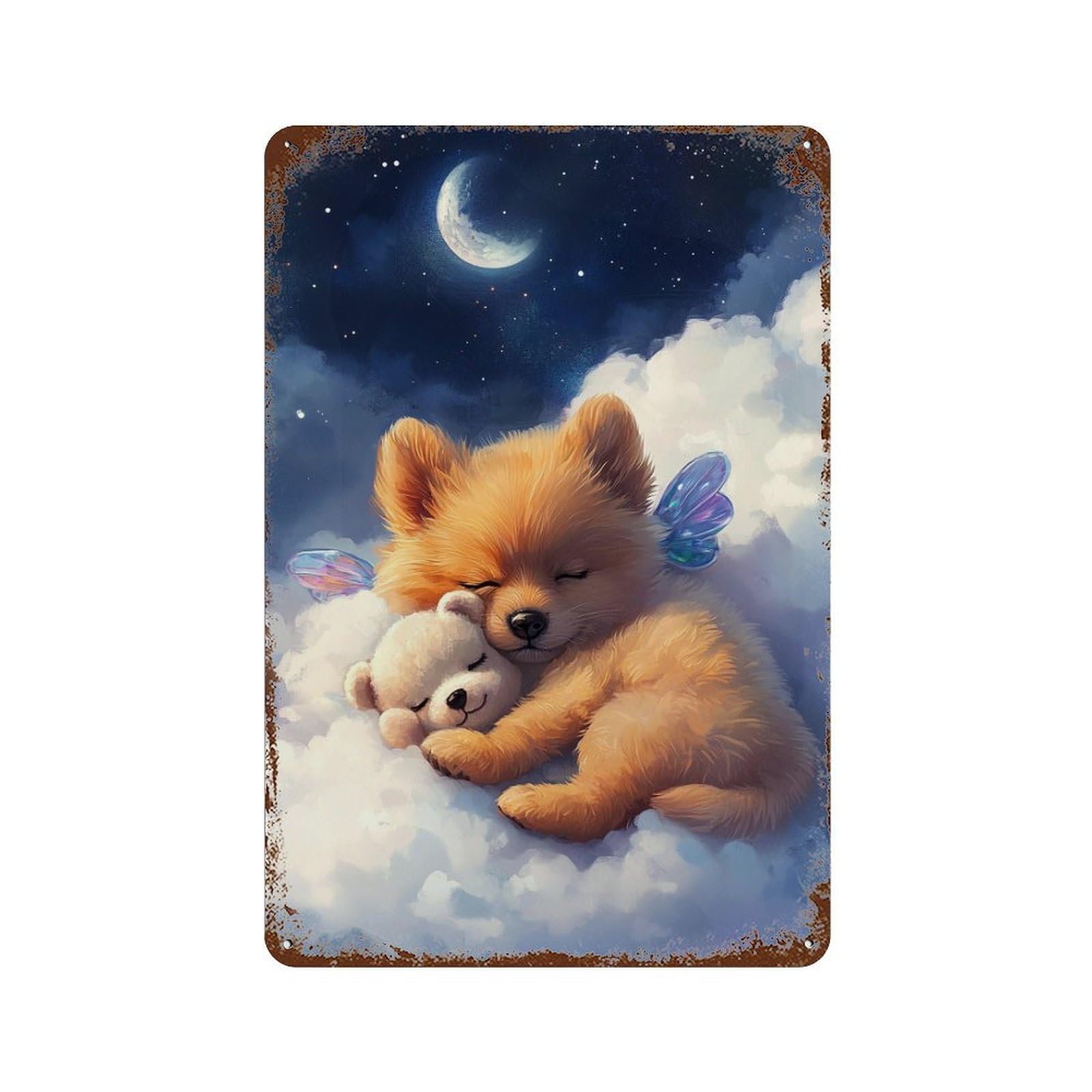 Angel Pup Dreams Vintage Metal Tin Sign 11.8"x7.9", Novelty Wall Decor for Garage, Pub Or Kitchen