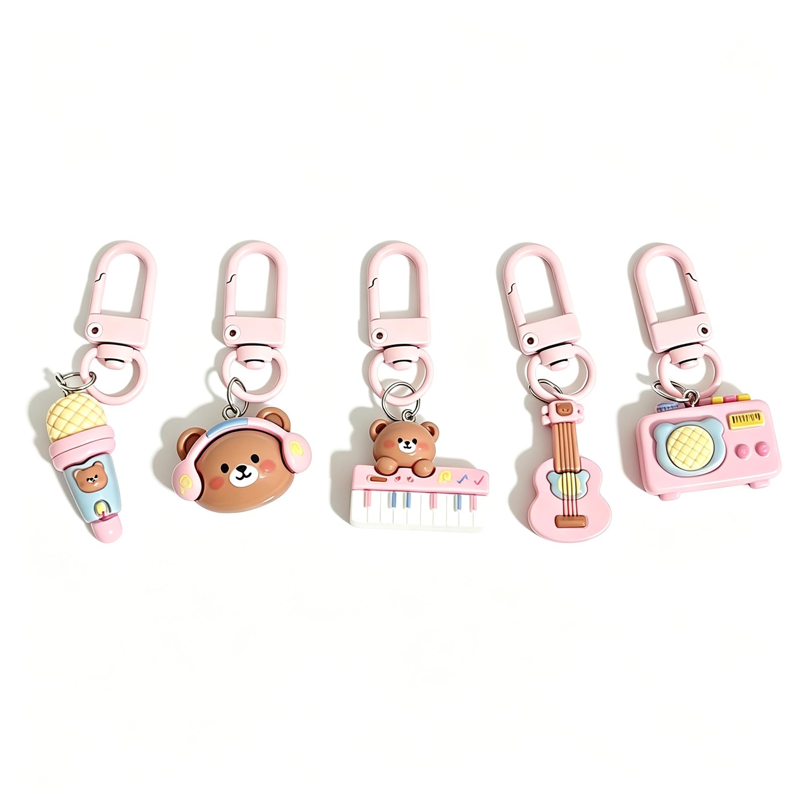 5Pcs Cute Keychain for Girls, Pink Music Bear Bag Charms, Personalized Phone Case and Purse Accessories, Ideal Gift for Music Lovers and Fashion Enthusiasts, Adorable Teddy Keyring Set for Women-image-21