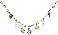 ALYXUY Gold Plated Stainless Steel Charm Necklace with Heart Pearl Conch Ceramic Pendant for Women - Trendy Choker Jewelry