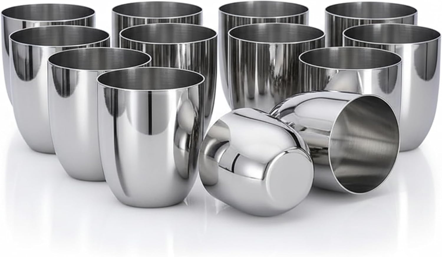 Vinod 12 OZ Premium Stainless Steel Glass, Set of 12 Water Drinking Cups, Premium Metal Cups, Drinking Wine Glasses for Milk, Juice, Beer, Whisky, Alcohol, 12 OZ Cups