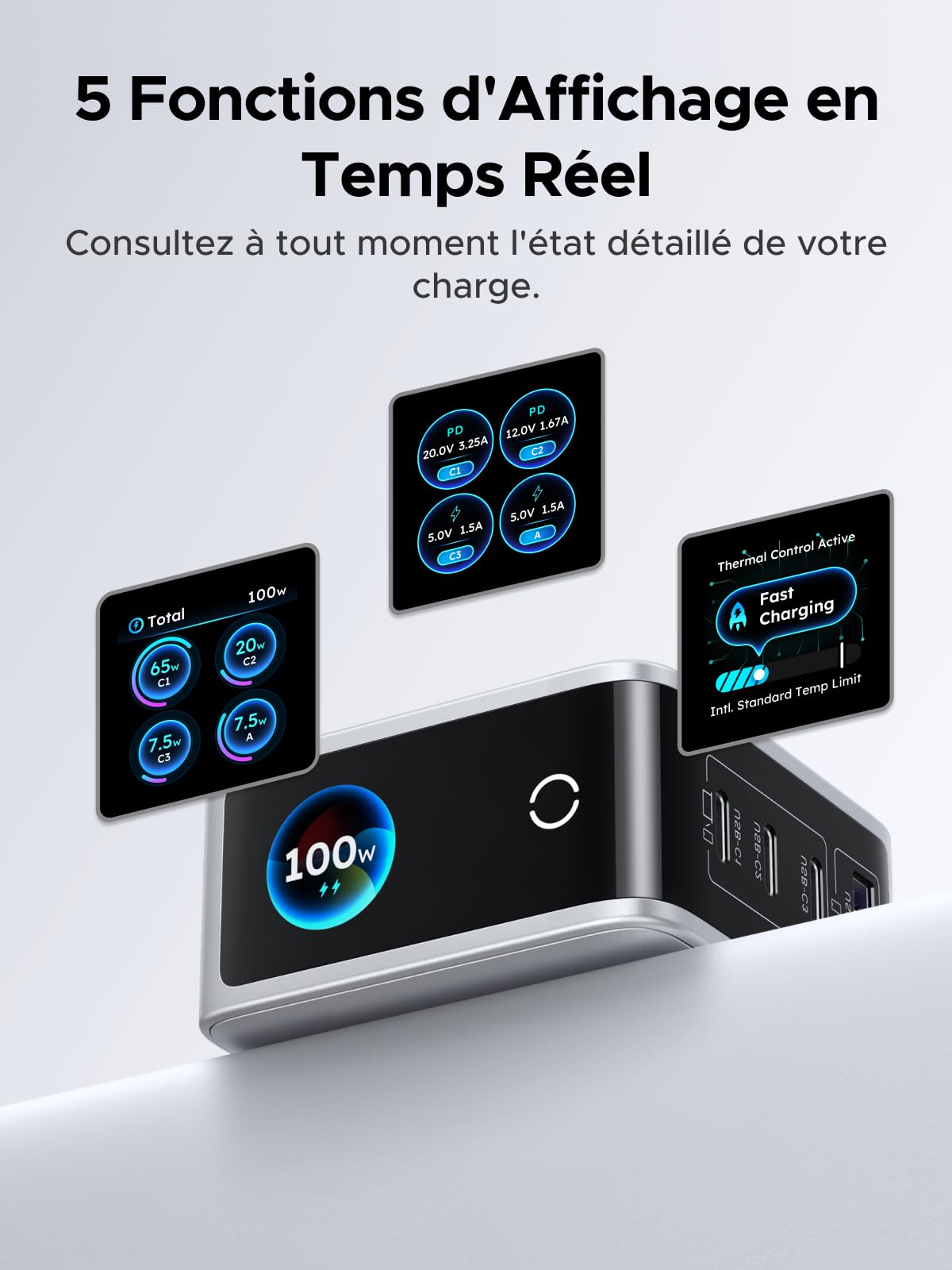 UGREEN Nexode Pro 100W Chargeur Rapide USB C 4 Ports avec Écran Intelligent