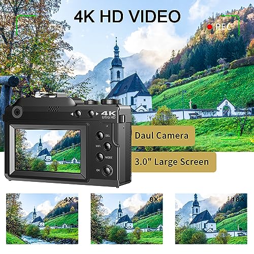 Digitalkamera, 4K 48MP Autofokus Kamera Fotokamera mit 64GB Karte & WiFi, 3.0'' Bildschirm Vlogging Kamera für YouTube 18x Zoom mit Blitz Fotoapparat, Kompaktkamera für Teens Anfänger – Bild 4