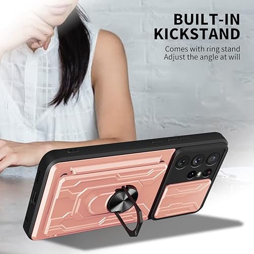 Miniatura 3 de Funda para Galaxy S21 Ultra 5G, diseñada para Samsung S21U con protector de pantalla, soporte para tarjetas desmontable, ranura para anillo, soporte