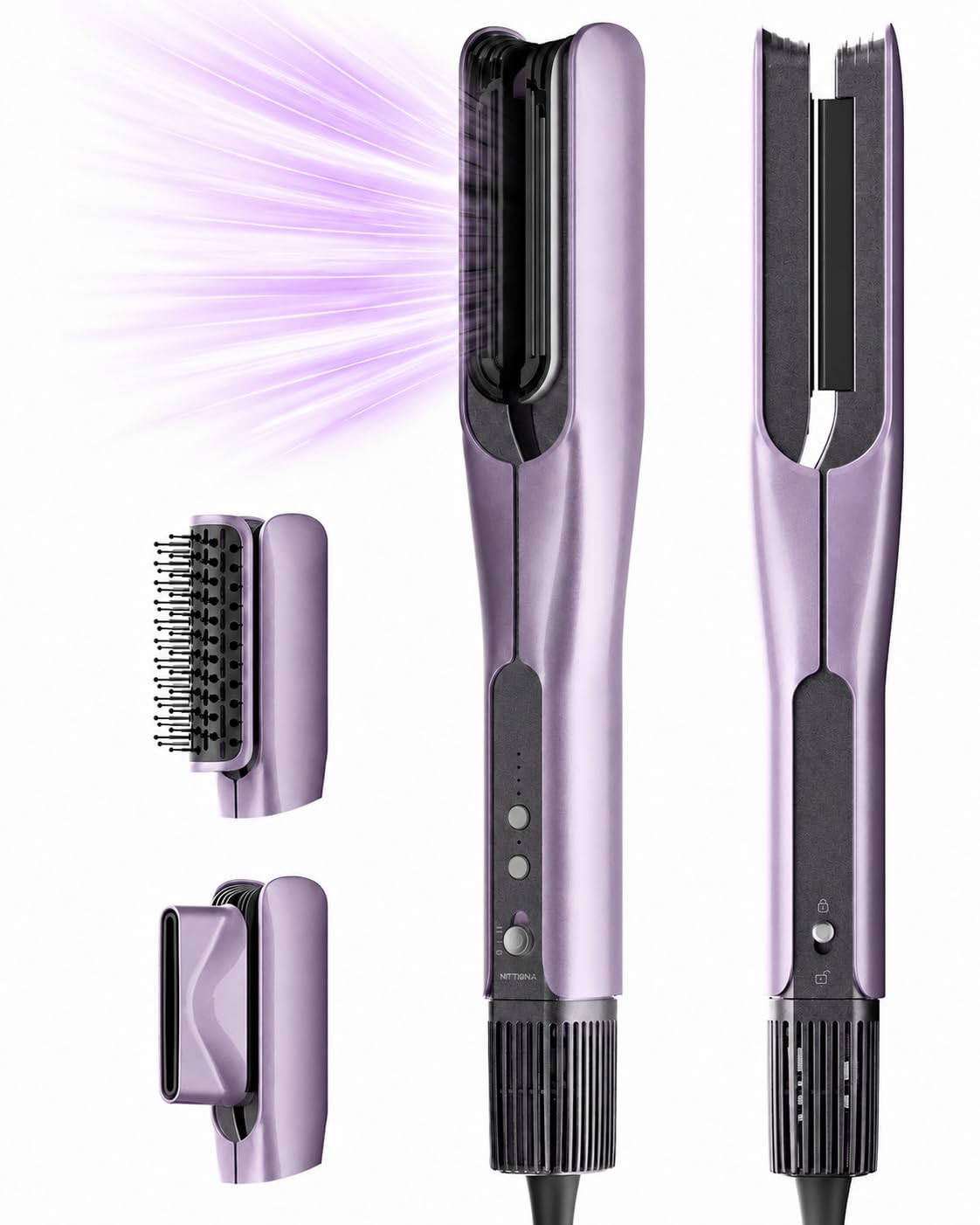 HITTIONA Air Haarglätter Föhn 3 in 1, Nass-zu-Trocken Glätteisen | mit Föhndüse & Volumenbürste, schnelles Trocknen, Glätten & Volumenstyling, 4 Temperaturmodi, Booster-Modus für Dickes Haar