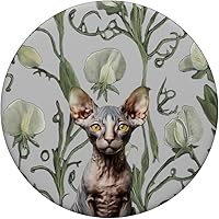 Vista 3 de Sphynx Cat White Gray Sweet Pea Summer Vintage Flower PopSockets Standard PopGrip