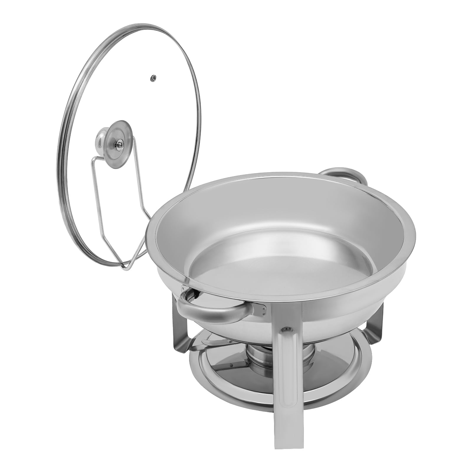 scaldavivande Chafing Dish rotondo con coperchio in vetro con contenitore per pasta combustibile e padella per alimenti, contenitore per alimenti contenitore, argento, 5 litri, per catering buffet e