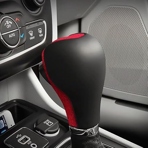 Rjhadbvhdwq Red Suede Leather Car Gear Shift Knob Cover Trim For Jeep Cherokee 2014-2018