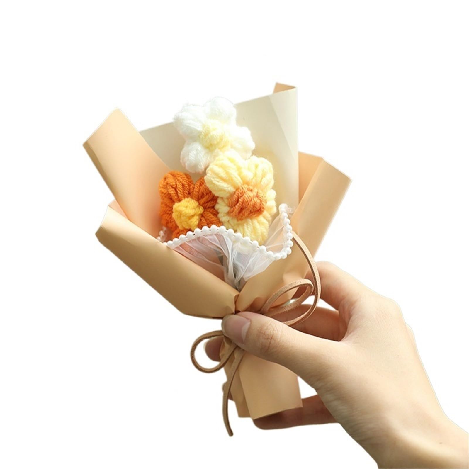 ENWWCH Mini Crochet Flowers Artificial Flower Bouquet Handmade Knitted For Wedding Party For Home(Color4)