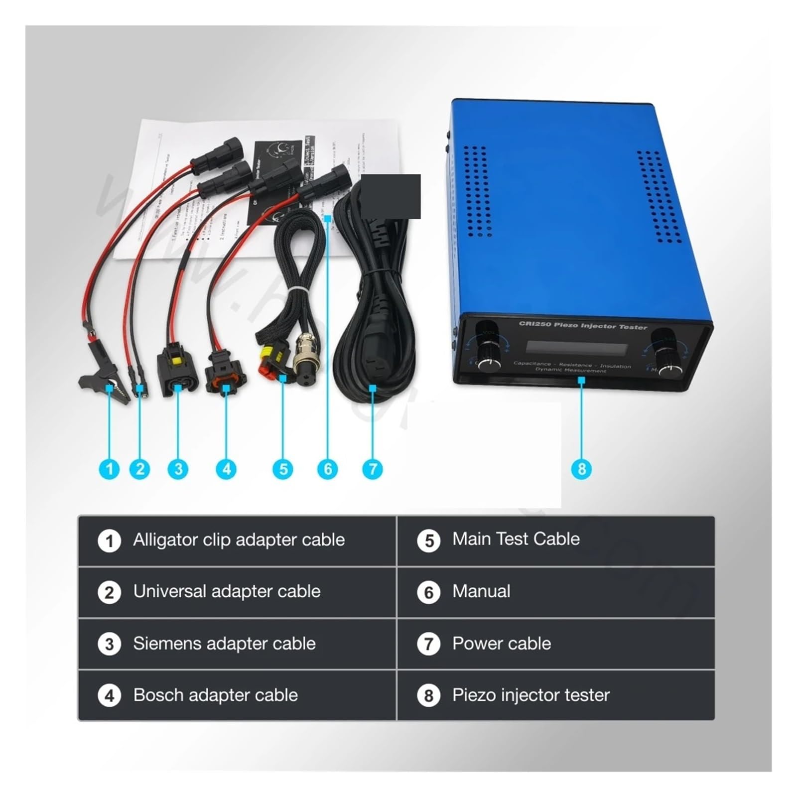 Probador de inyectores, Comprobador de flujo de aire for inyector piezoeléctrico diésel Common Rail CRI250 for pruebas de resistencia, capacitancia y resistencia de aislamiento (AHE)(CRI250 Tester)
