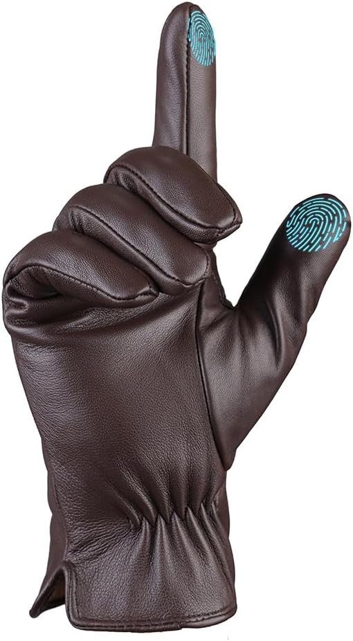 MGGMOKAY Mens Leather Gloves Lambskin Touch Screen Gloves Warm Cashmere Lined