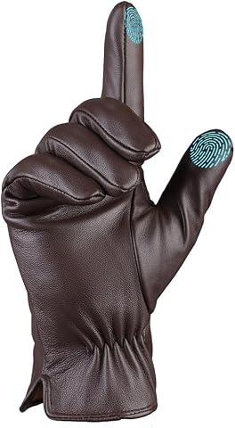 Guantes de invierno de cuero para hombre Guantes de montar de piel de oveja suave con forro de cachemira cálida