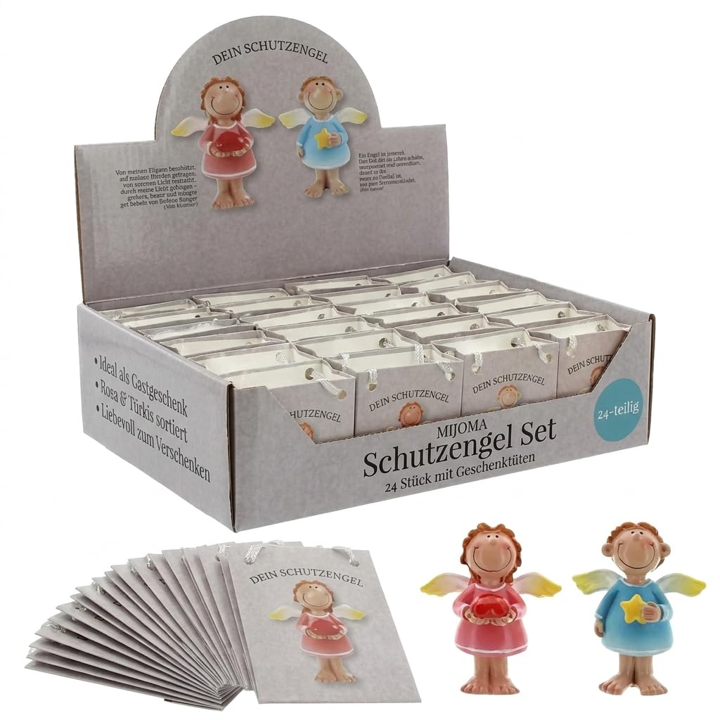 MIJOMA Schutzengel Rosa-Türkis, 24er Set in Tütchen | Handbemalt, einzeln in Geschenktüte, für Hochzeit, Gastgeschenk, Feiern, Danksagungen & Abschiede