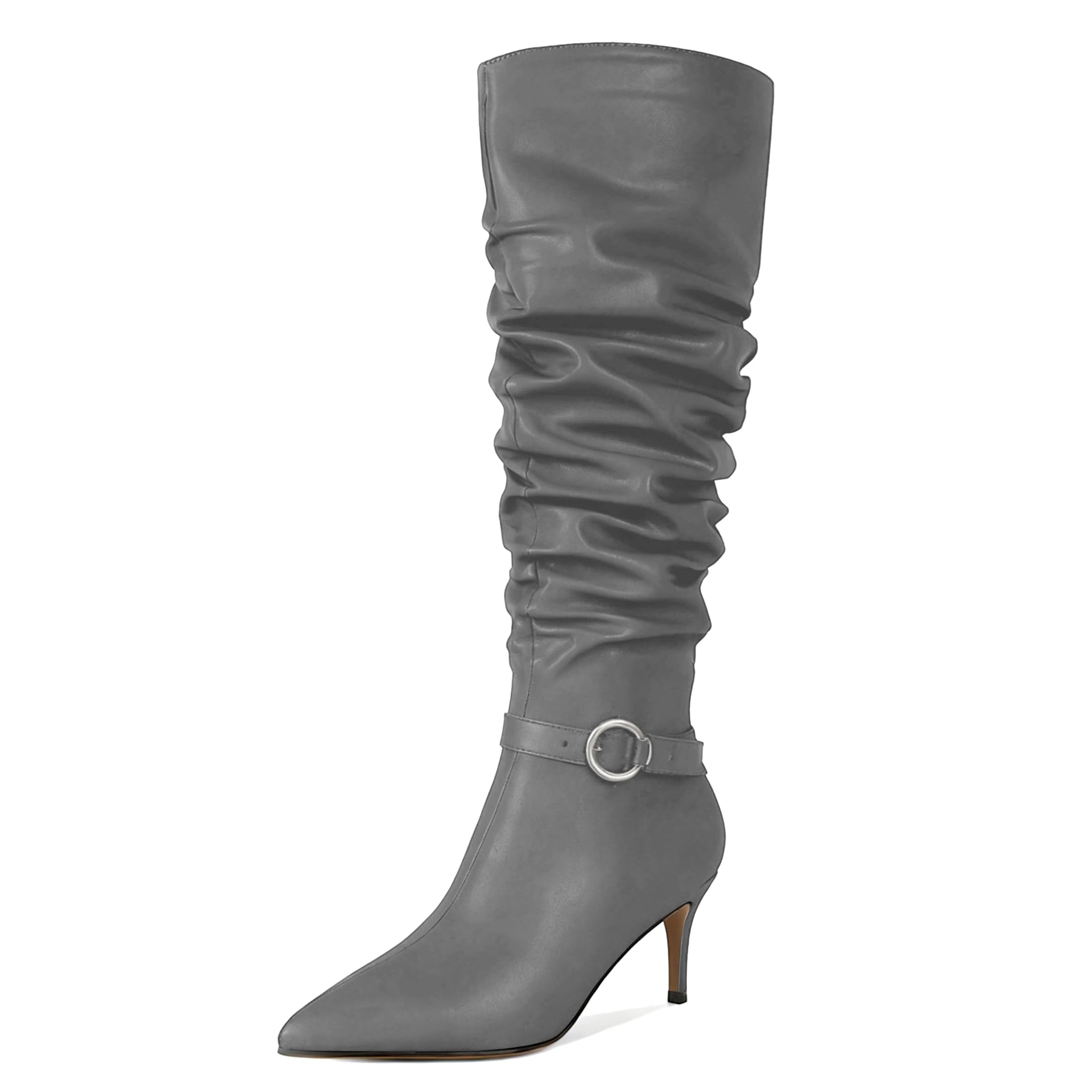 Kitten Heel Boots for Women Knee High Boot ie Classic Pointed Toe Boot Slouchy Booties for Work Office