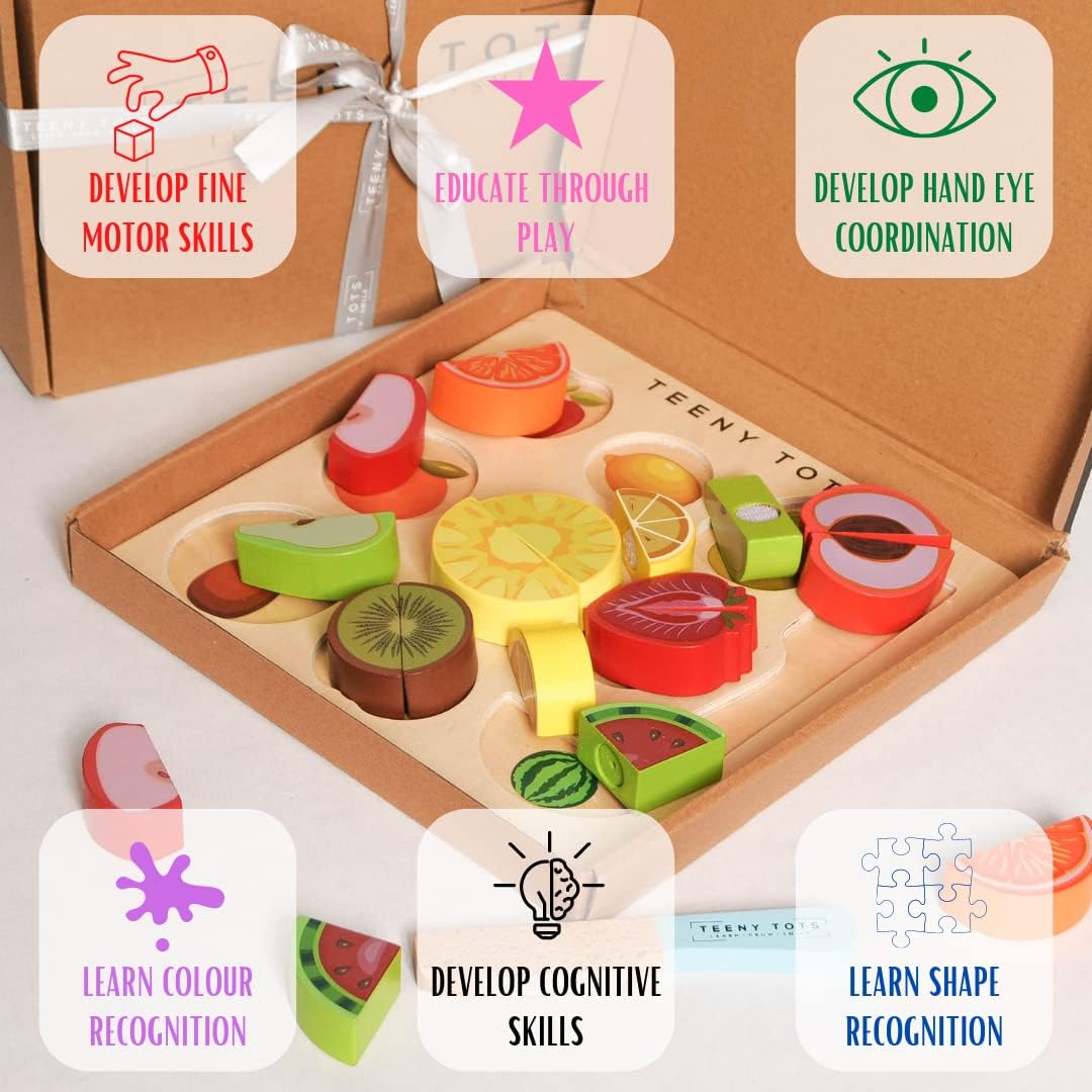 Teeny Tots Toys Wooden Cutting Fruit Puzzle | Developmental Toy | Motor Skills | Problem Solving | 18 Months | Gift for Boy or Girl