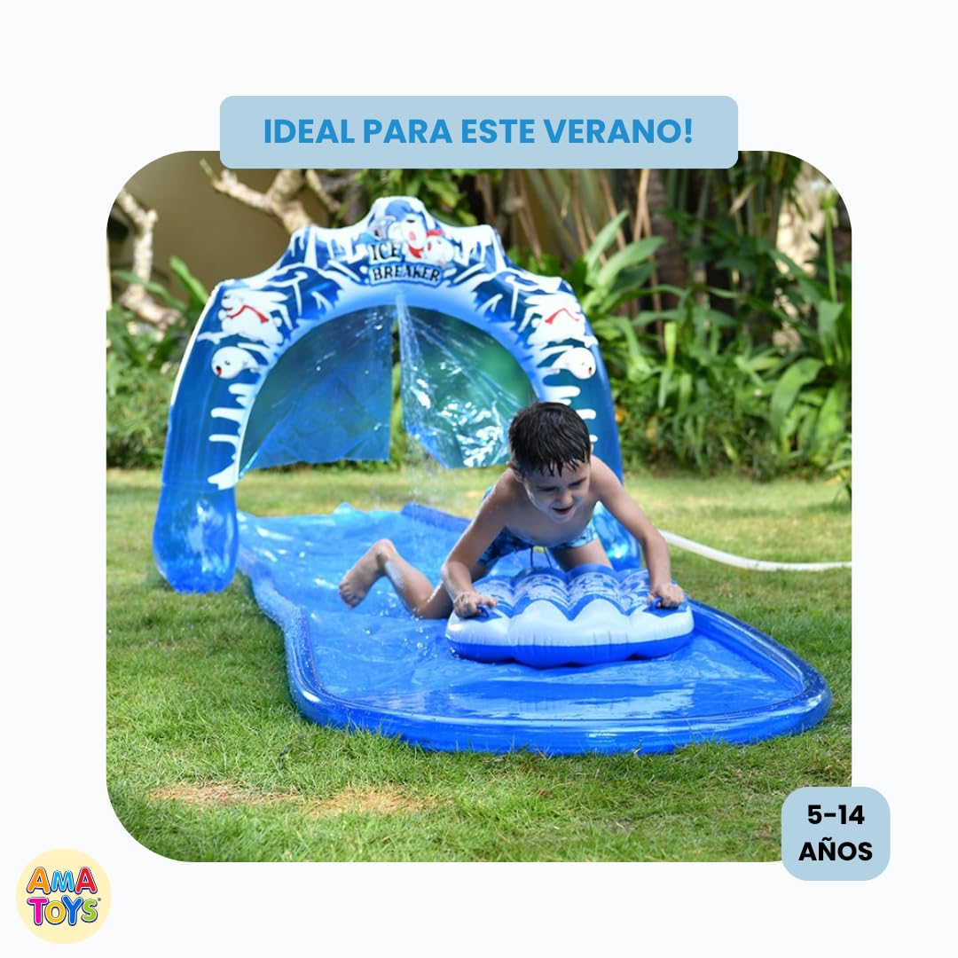 Tobogan Acuatico 500x95 cm para Niños – con Doble Deslizamiento, Rociadores de Agua y Tabla de Surf – Juguete de Verano al Aire Libre para Jardín, Piscina o Cesped