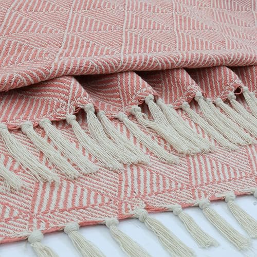 Image of HAKAM Diamond Woven Throw Blanket | 150x200 cm | Pink Sofa Cover, Bed, Chair & Travel - Ideal for All Season | Pack of 1