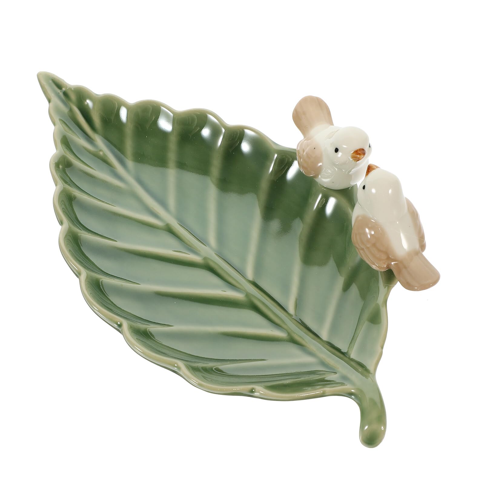 Alipis Vassoio Gioielli in Ceramica a Forma di Uccellino su Foglia | Verde, Superficie Liscia e Stabile, Lavabile, per Studio o Cassettiera