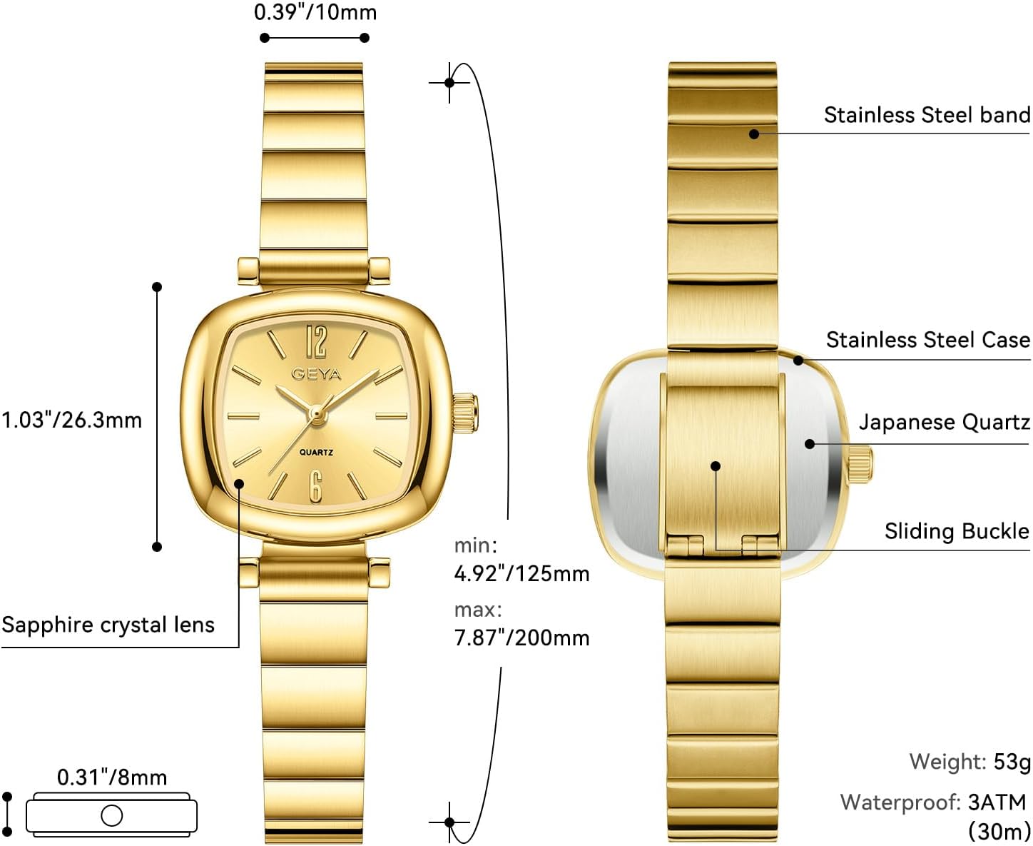 GeYa Dainty Silver Watch for Women Ladies Fashion Wristwatch for Small Wrist,Square Shape Stainless Steel Bracelet,Japanese Quartz Movement,Water Resistant,Gift for Her - Image 6