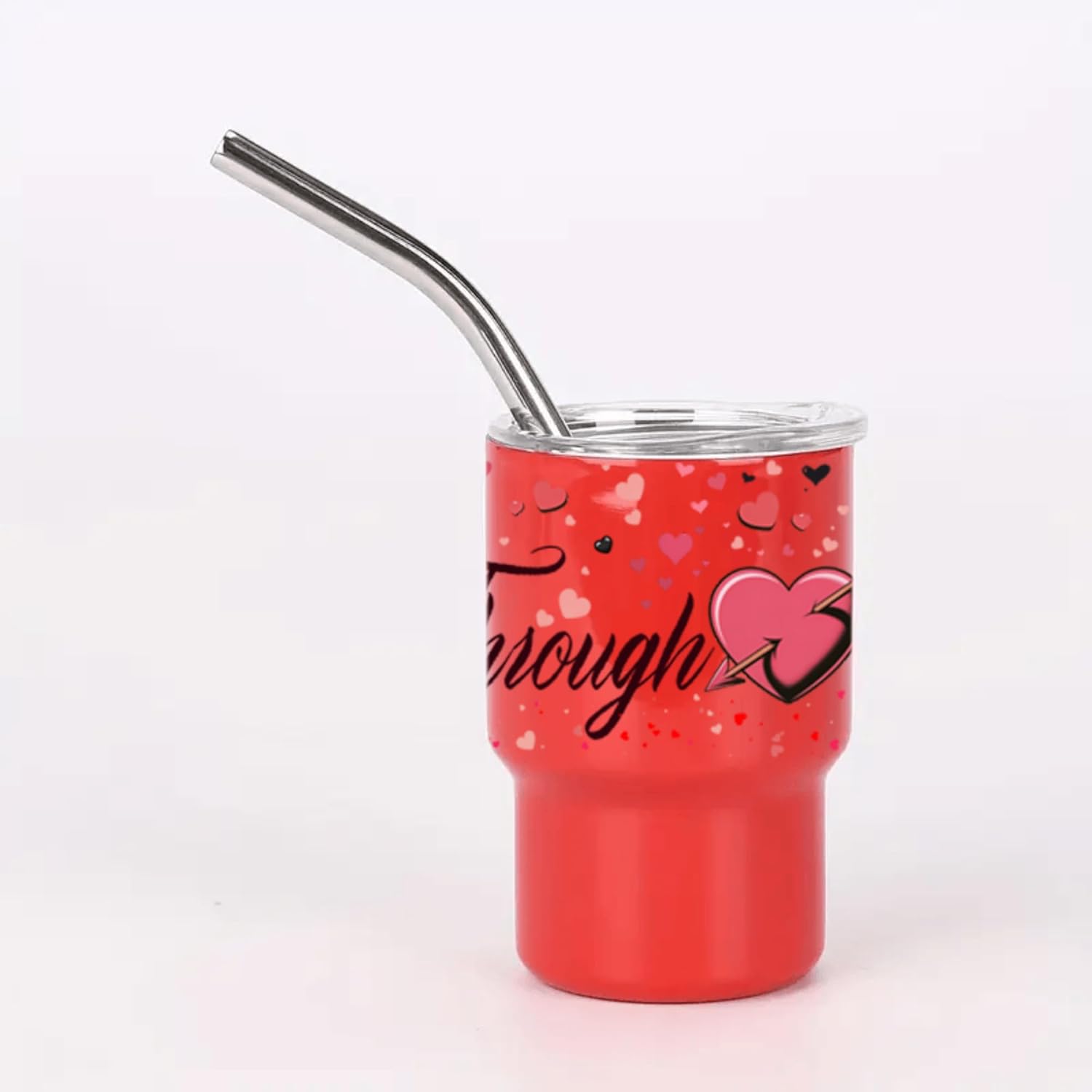 Valentine Mini Tumblers – Set of 6 Colorful 3oz Stainless Steel Shot Cups with Lids & Straws – Fun Galentine's Gift Drinkware (Shot Through the Heart)
