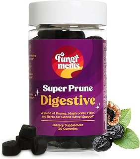 Fungiments Super Prune - Mushroom Supplement - Turkey Tail Mushrooms, Fiber, Rhubarb, Prunes, Ginger, Chamomile - Debloating, Constipation Relief (30 Mushroom Gummies)