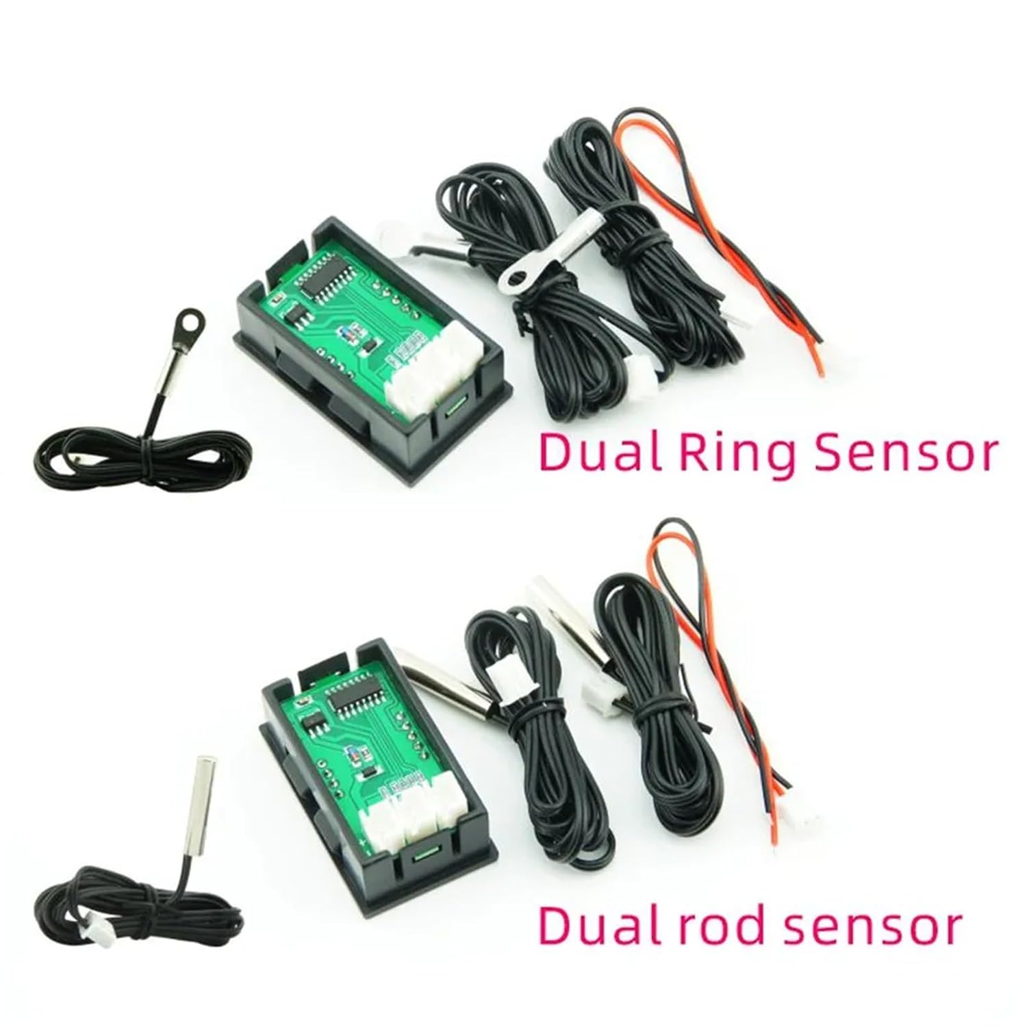 DC 4V-30V 0.56 Inch Mini LED Dual Display Digital Temperature Sensor W/NTC Waterproof Metal Probe Temperature Tester for Indoor(Blue Green Rod)