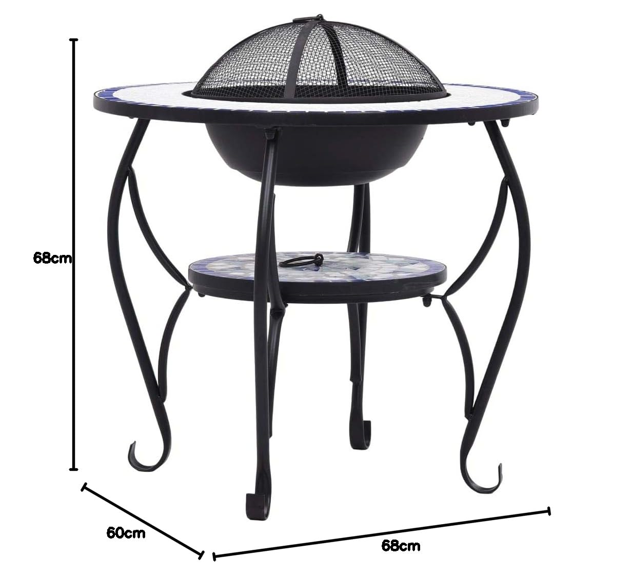 vidaXL Mesita de Jardín con Brasero Mesa de Exterior con Estufa de Candela Fuego Calentador Barbacoa Llamas Fuego Mosaico Cerámica Azul Blanco