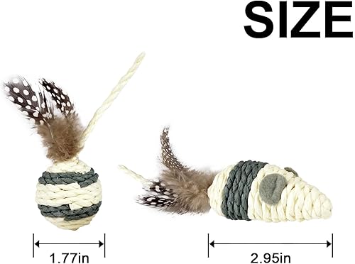 Miniatura 2 de TTcat Juego de juguetes para gatos con cuerda de papel y bola de plumas y ratón, paquete de 2, juguetes interactivos para gatos de interior, gatitos