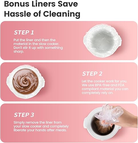 Miniatura 7 de KOOC Olla de cocción lenta pequeña, 0.65 cuartos de galón, forros gratis incluidos, olla de cerámica mejorada, reducción de pérdida de nutrientes,