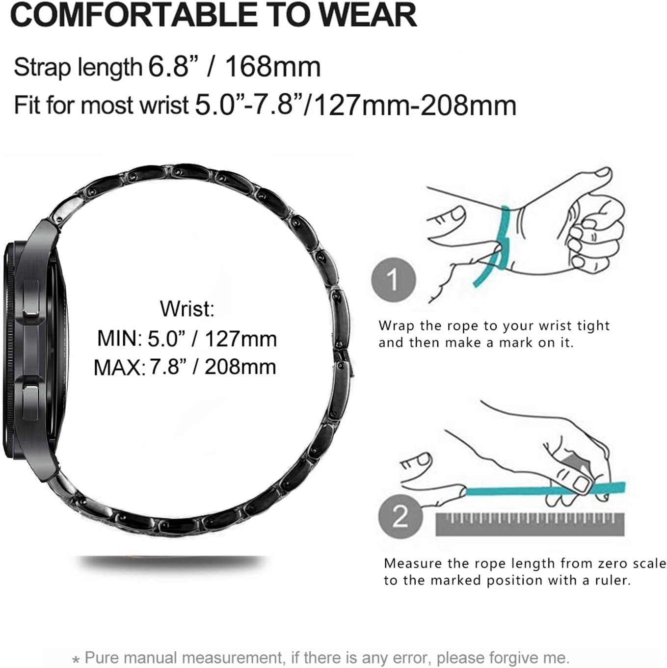 Bands Compatible with Samsung Galaxy Watch 4 Classic (46mm), 20mm Luxury Rhinestone Diamond Metal Steel Bracelet with Watch Face Bezel Ring Case Cover Replacement for Women Men (Black) - Image 6
