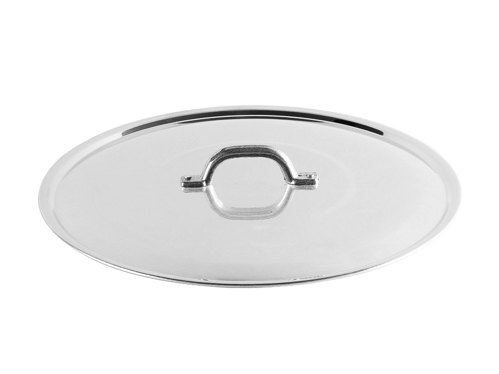 Pentole Agnelli FAMA2934 Flat Lid with Handle, Rim and Bridge, Heavy Type in BLTF Aluminum, Polished Silver , 34 cm