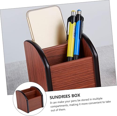 Miniatura 9 de STOBOK Soporte para bolígrafo de madera para escritorio, caja de bolígrafos de madera, organizador de escritorio multiusos, soporte de lápiz de