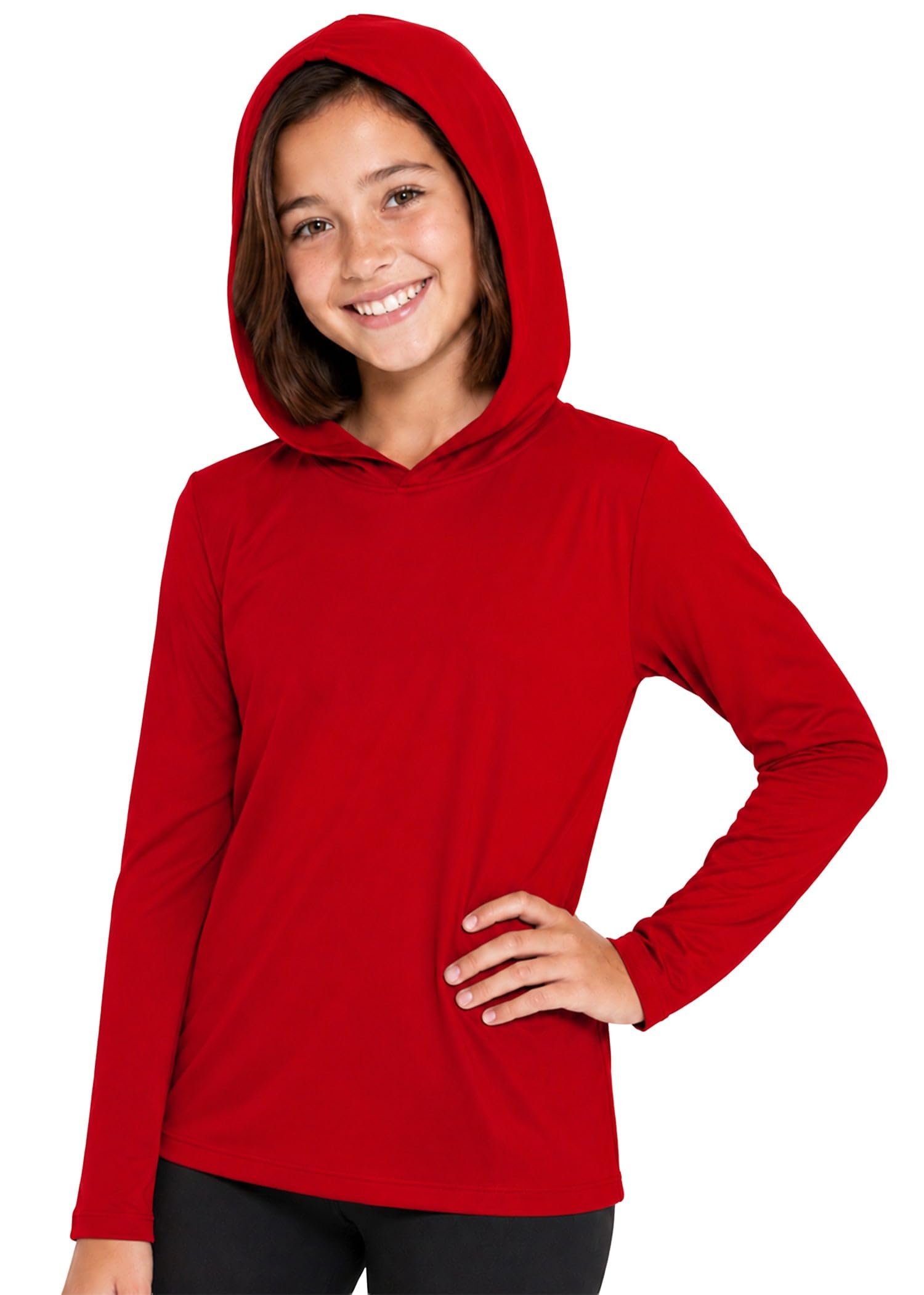 Shirts for Girls Long Sleeve Crew Neck Top, Hoodie or 3/4 Sleeve Soft Stretch Kids Lightweight Size 2-16