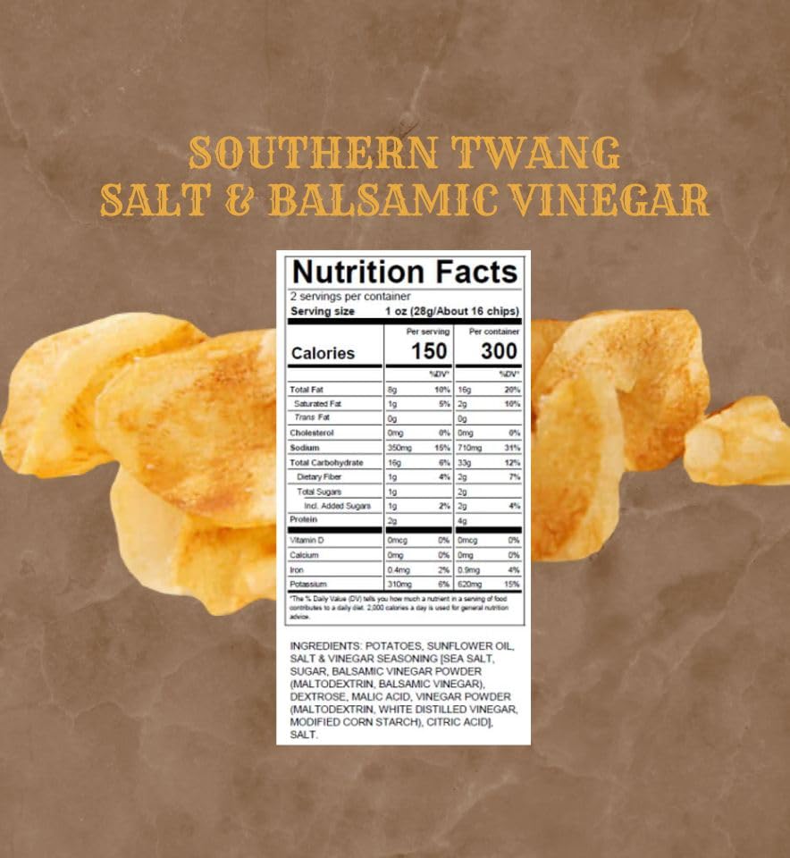 Miniatura 2 de Carolina Kettle - Patatas fritas de sal y vinagre balsámico Southern Twang - Patatas fritas de sal y vinagre fritos. Snacks sin gluten. (Caja de