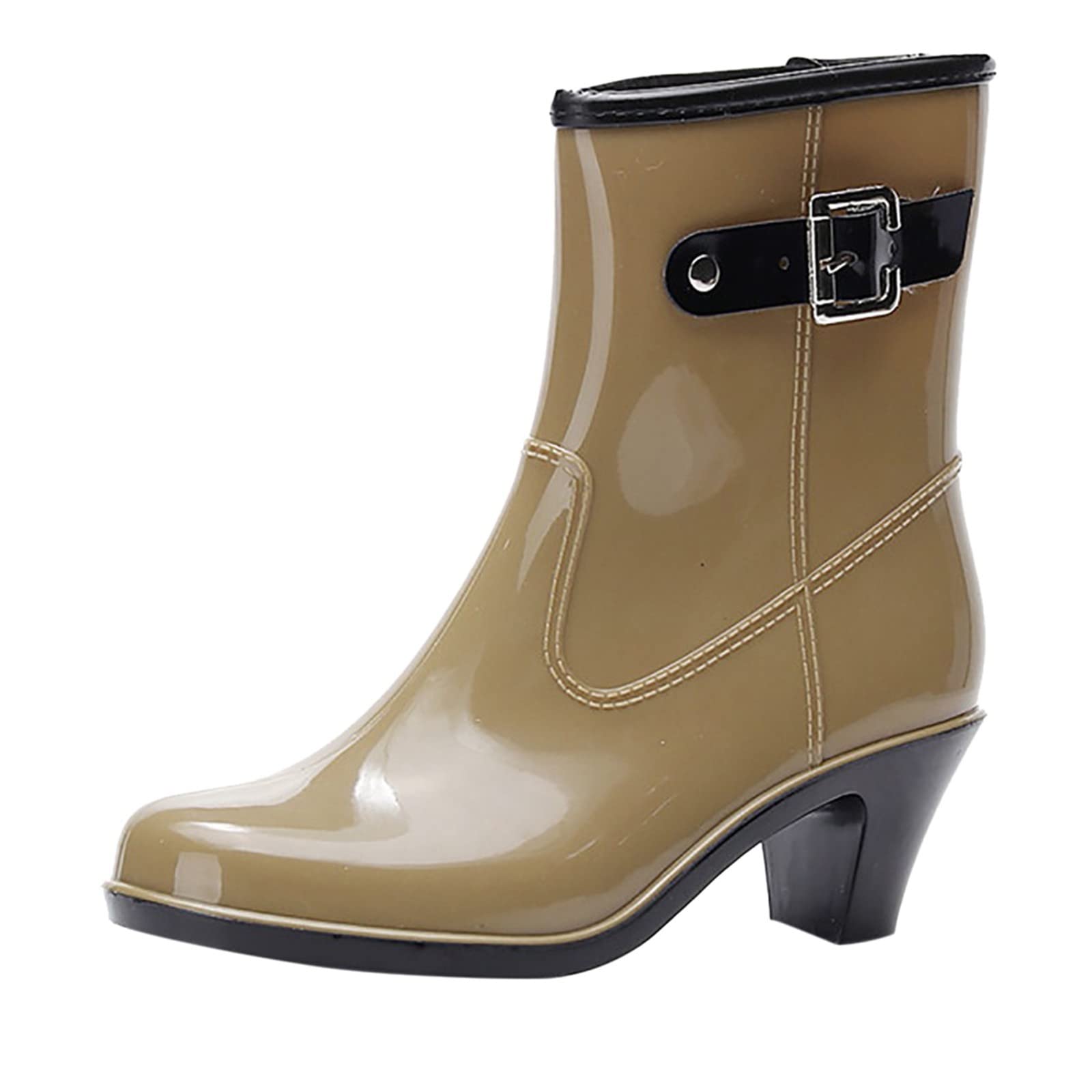 Botas de goma para mujer con tacón, botas de lluvia, botines de goma, impermeables, botines de tobillo, botas de goma, botas cortas, zapatos de lluvia, antideslizantes, para jardín, exteriores, botas